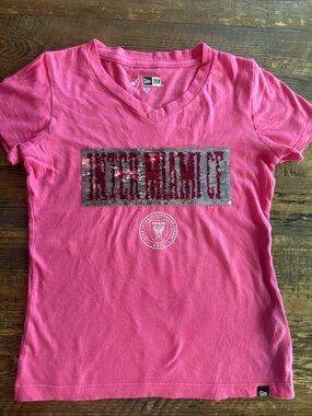 Official InterMiami Kids Pink Sequin V-Neck Shirt flipsy shirt size 6x